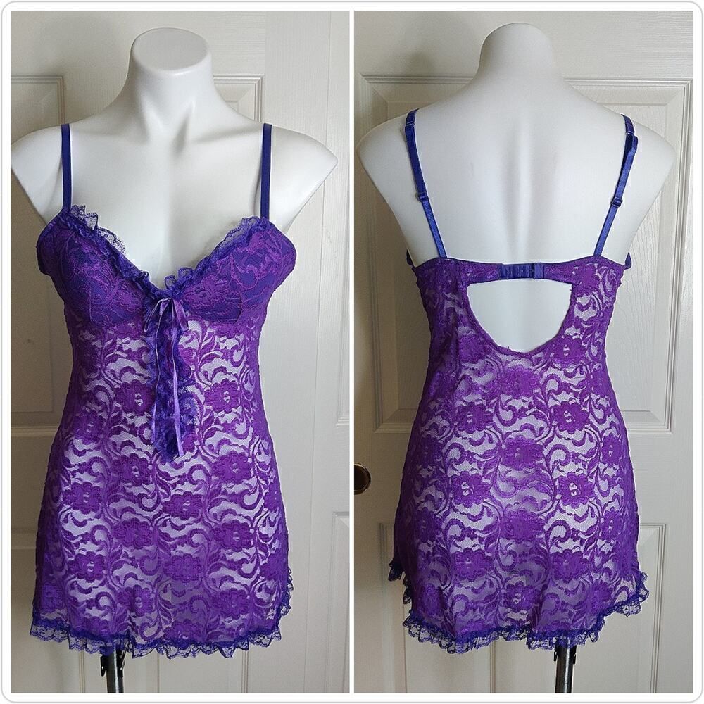 Passion Forever purple sheer stretch lacy lingerie sz M